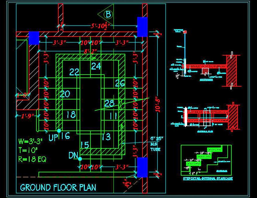 Wooden Staircase Design with MS Support - AutoCAD DWG